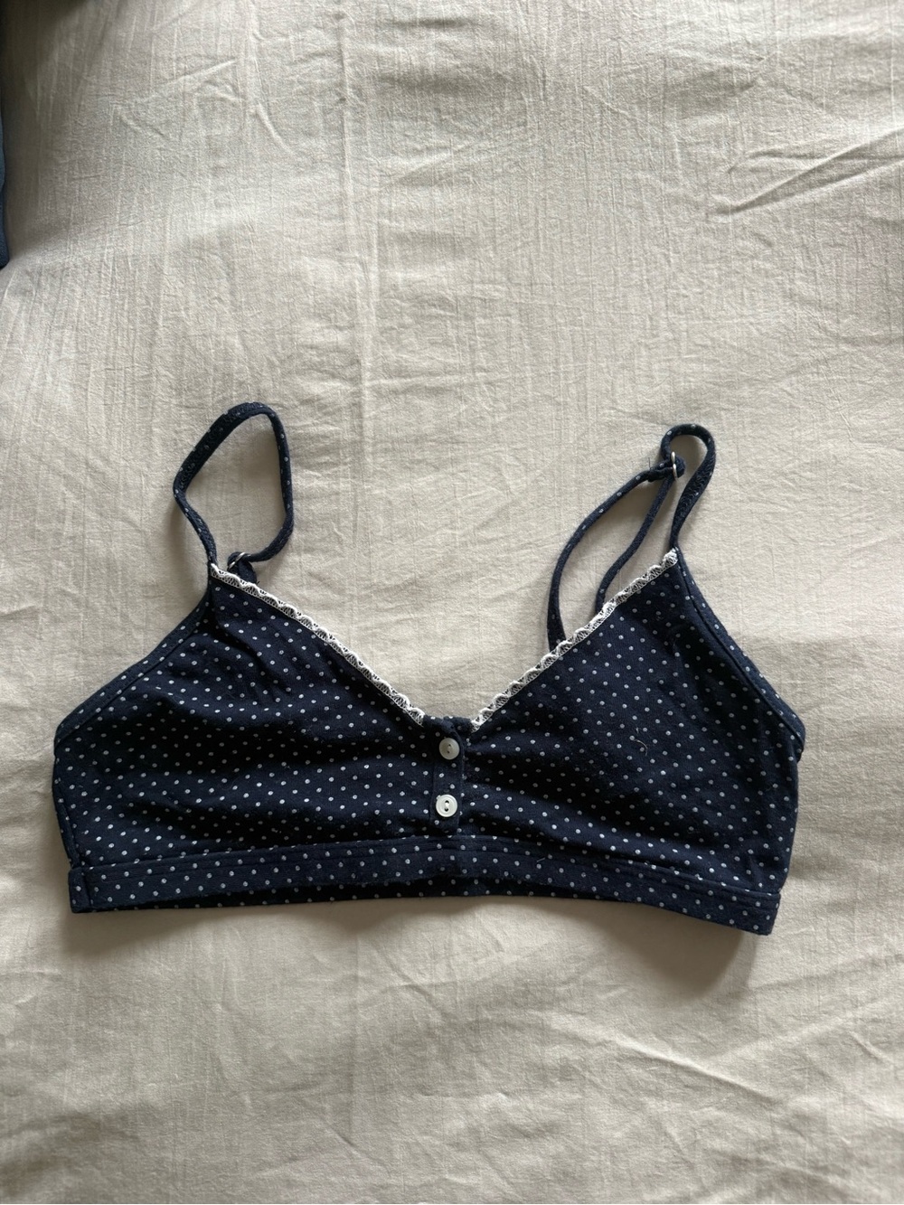 Navy Polka Dot Bralette with Lace Trim Brandy Melville